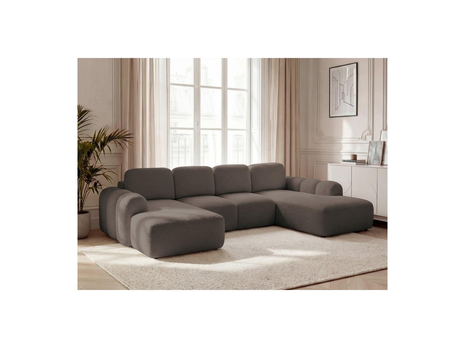 Montaigne - Canapé Panoramique Convertible Coffre - Tissu Bouclette - Angle Gauche