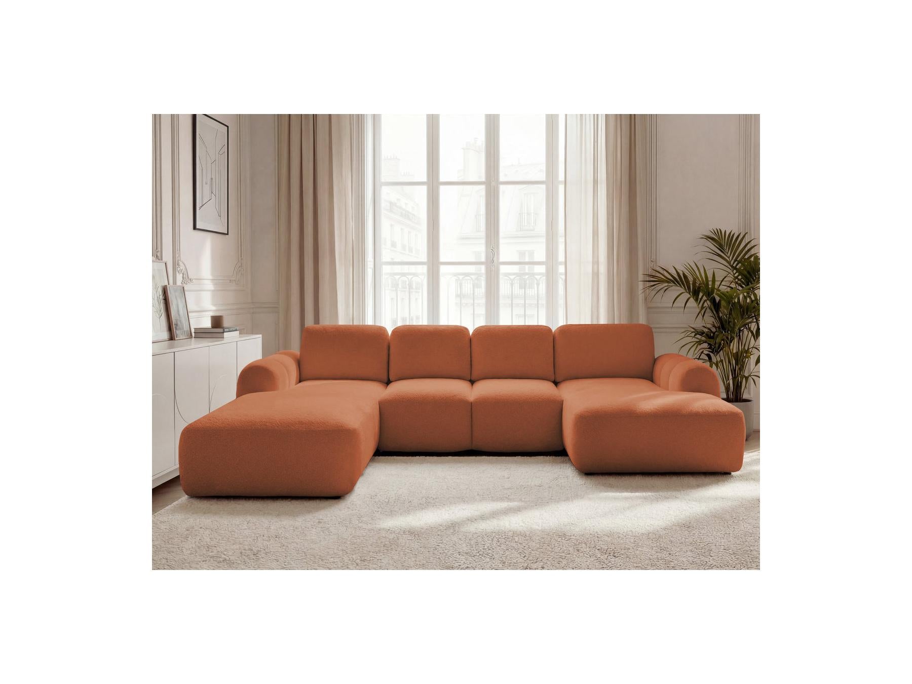 Montaigne - Canapé Panoramique Convertible Coffre - Tissu Bouclette - Angle Droit