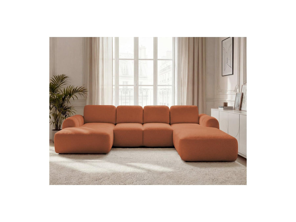 Montaigne - Canapé Panoramique Convertible Coffre - Tissu Bouclette - Angle Gauche