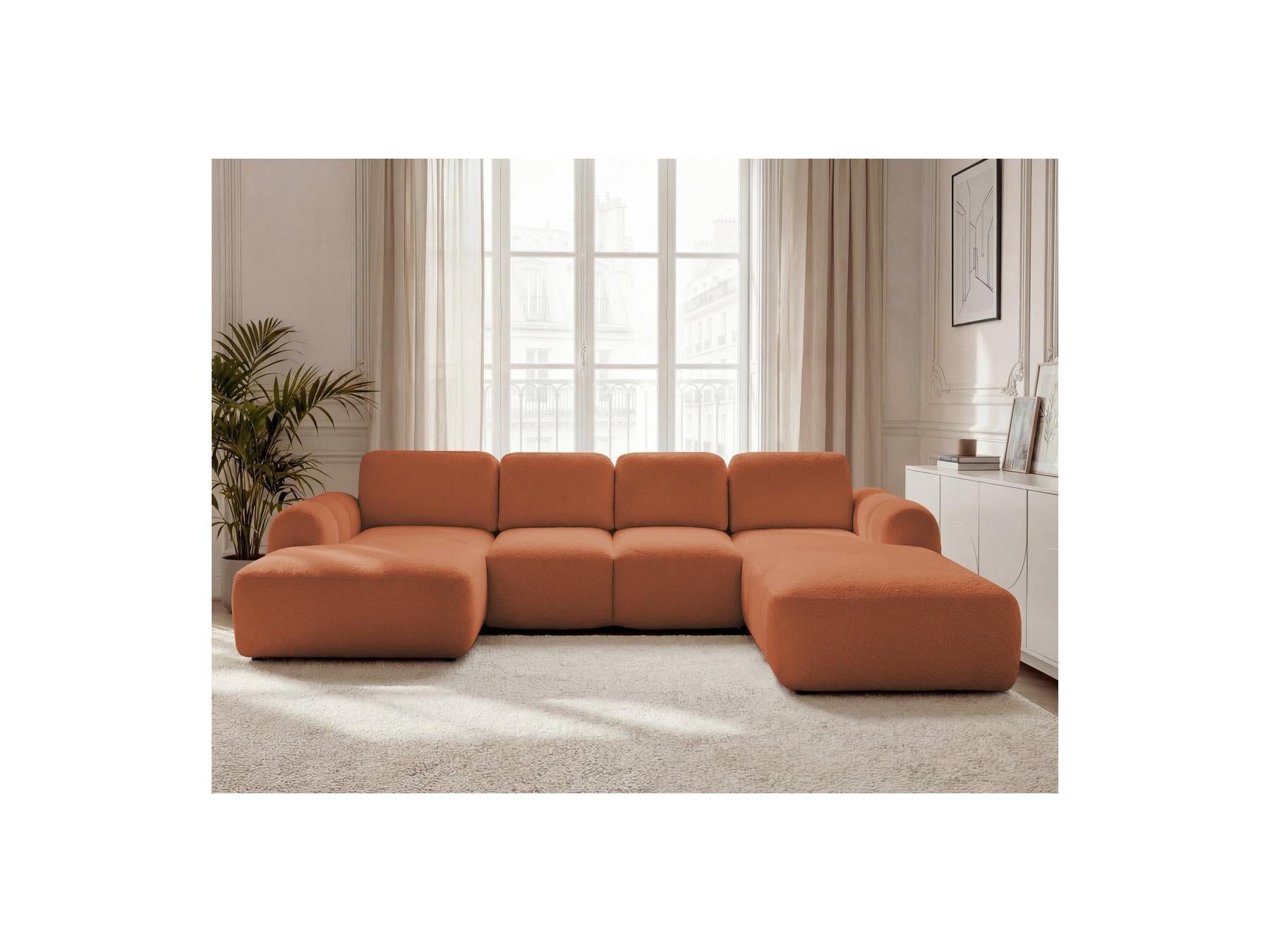 Montaigne - Canapé Panoramique Convertible Coffre - Tissu Bouclette - Angle Gauche