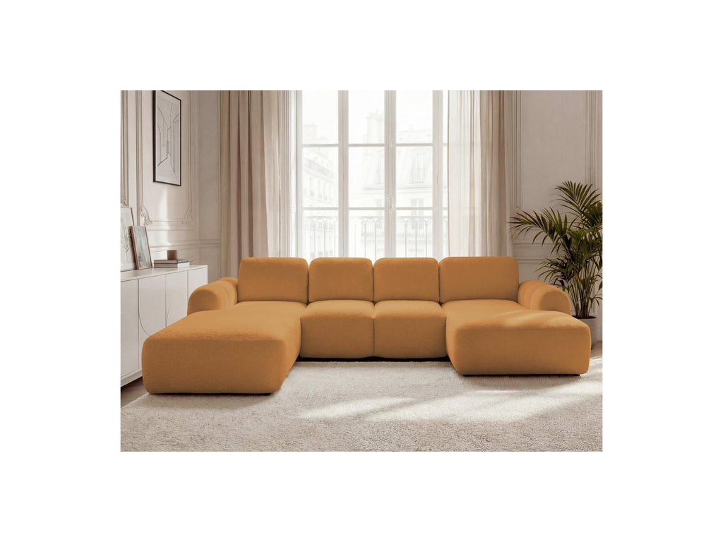 Montaigne - Canapé Panoramique Convertible Coffre - Tissu Bouclette - Angle Droit