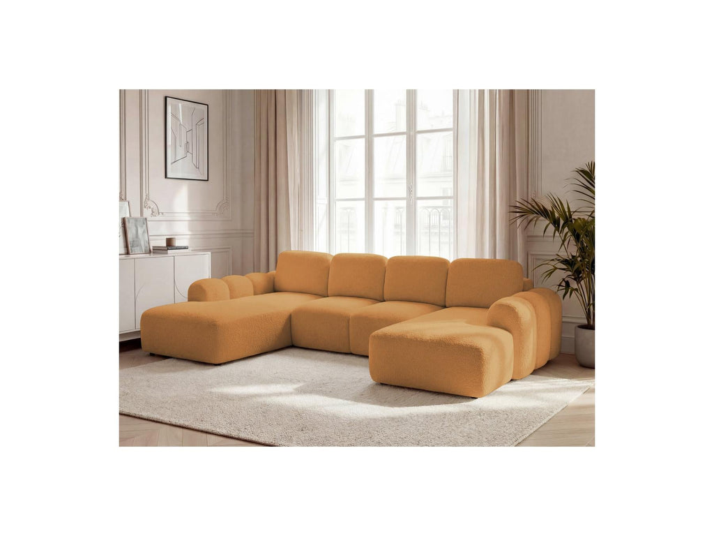 Montaigne - Canapé Panoramique Convertible Coffre - Tissu Bouclette - Angle Droit