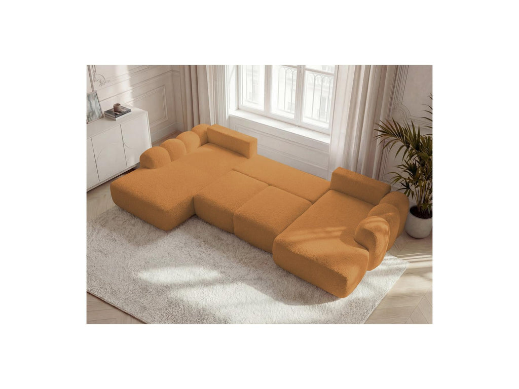 Montaigne - Canapé Panoramique Convertible Coffre - Tissu Bouclette - Angle Droit