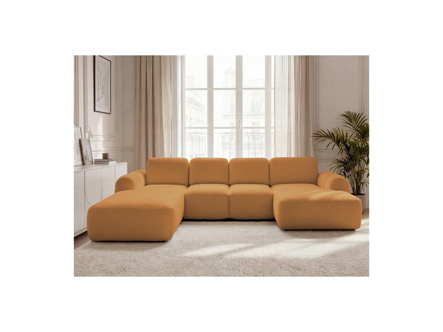 Montaigne - Canapé Panoramique Convertible Coffre - Tissu Bouclette - Angle Gauche