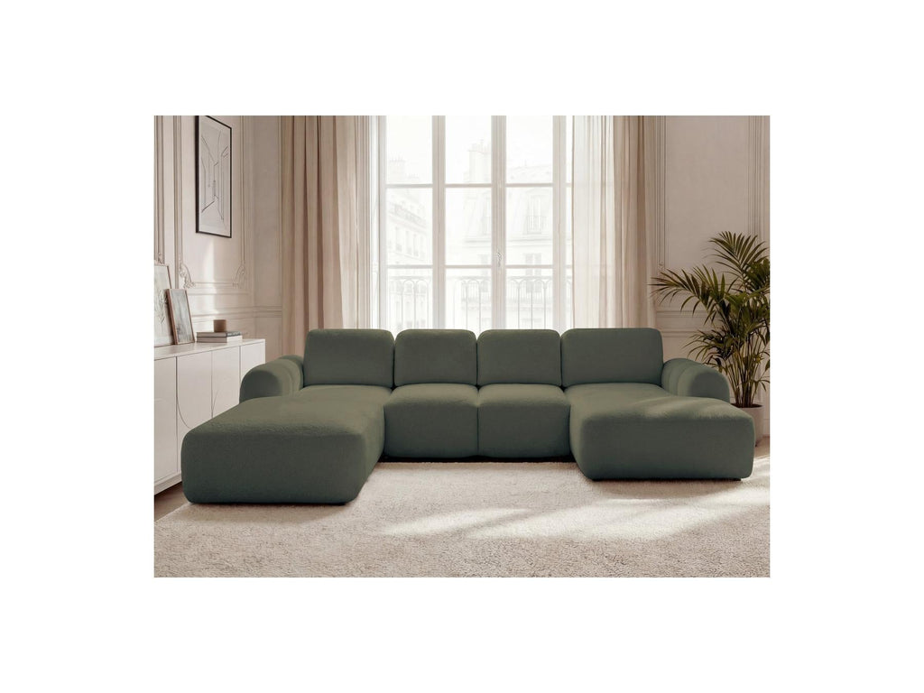 Montaigne - Canapé Panoramique Convertible Coffre - Tissu Bouclette - Angle Droit