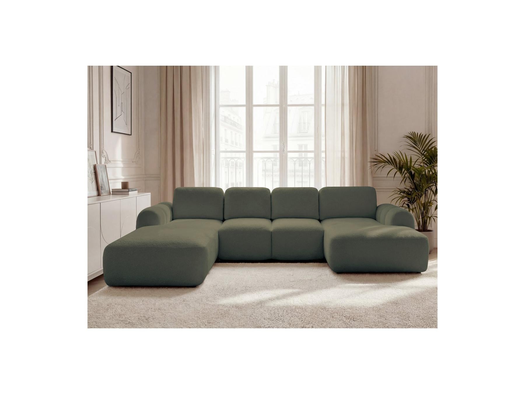 Montaigne - Canapé Panoramique Convertible Coffre - Tissu Bouclette - Angle Droit