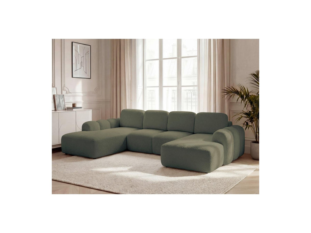 Montaigne - Canapé Panoramique Convertible Coffre - Tissu Bouclette - Angle Droit