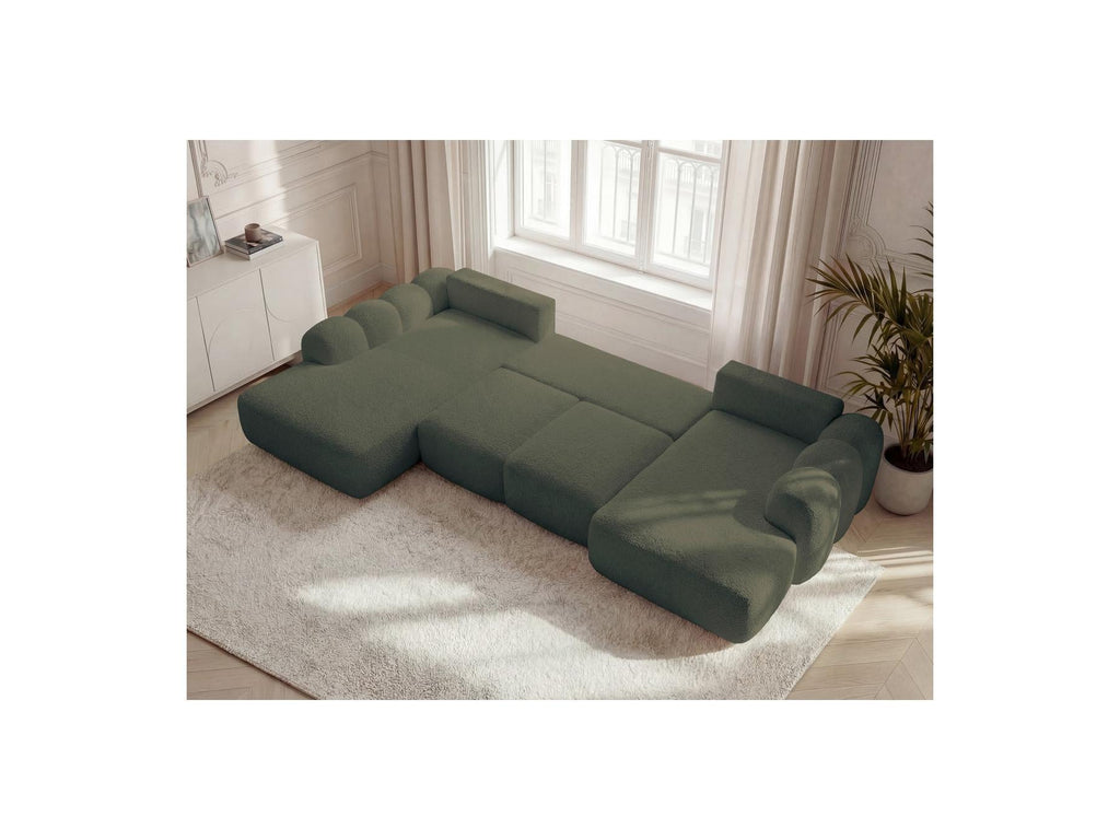 Montaigne - Canapé Panoramique Convertible Coffre - Tissu Bouclette - Angle Droit