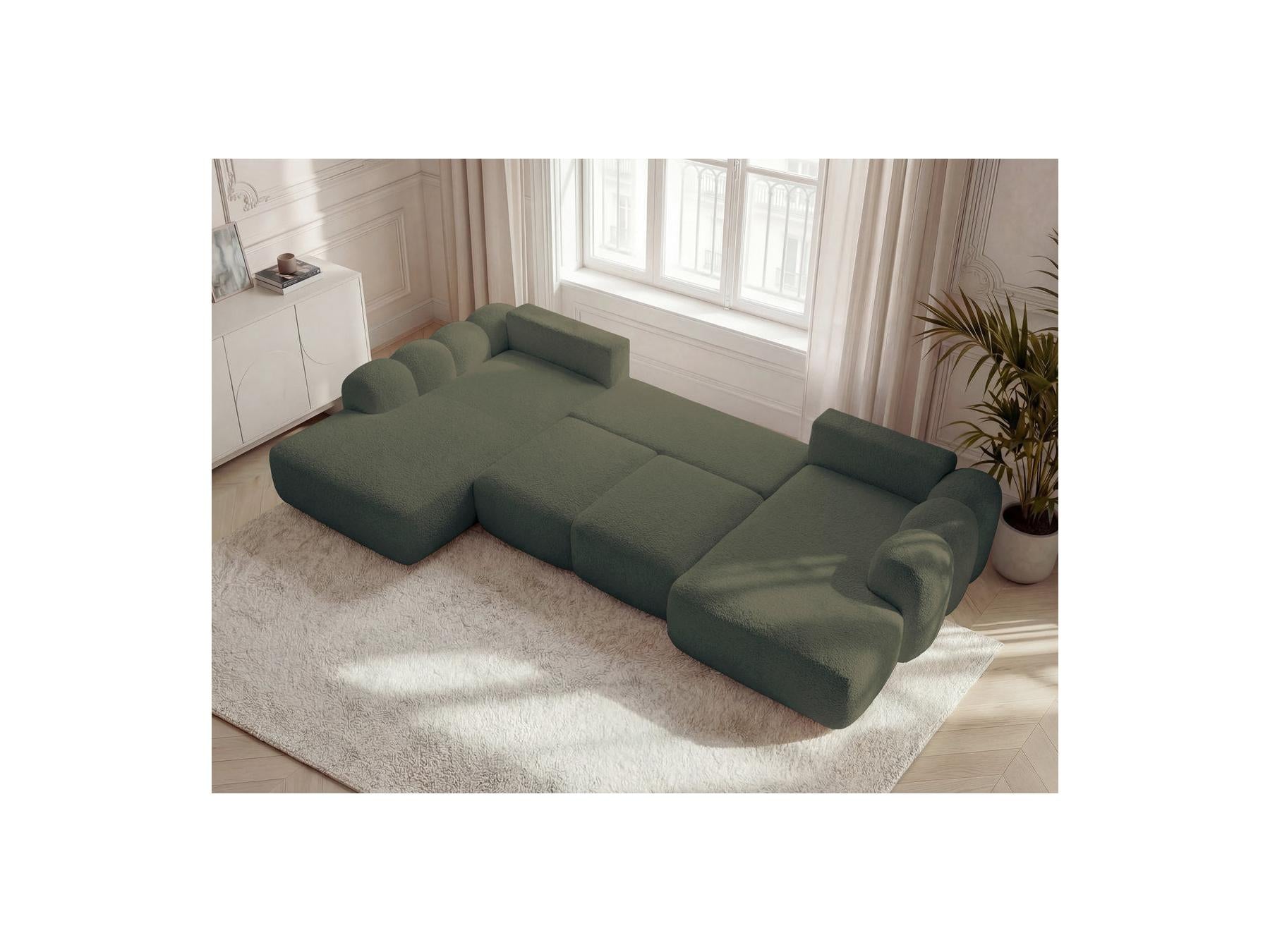 Montaigne - Canapé Panoramique Convertible Coffre - Tissu Bouclette - Angle Droit
