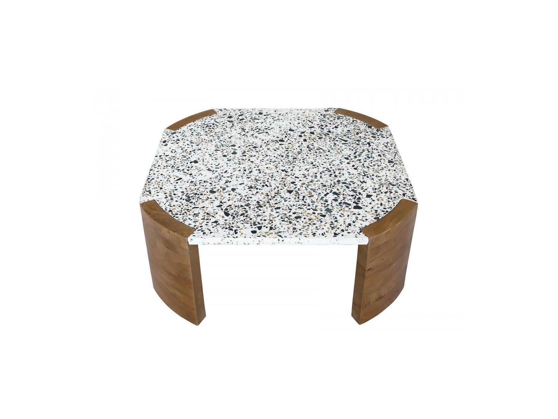 Torvi - Table Basse Carrée - Plateau Terrazzo Et Pieds Bois Massif De Manguier