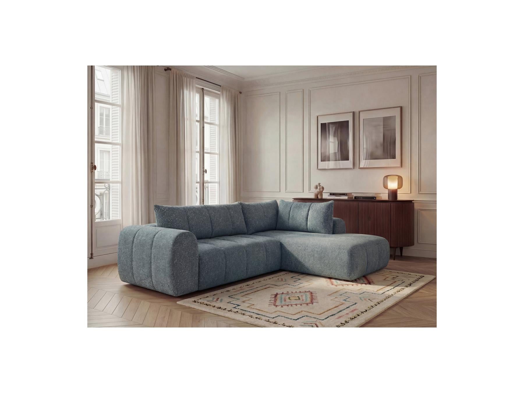 Nesty - Canapé D'Angle L Fixe - Tissu Chiné - Angle Droit