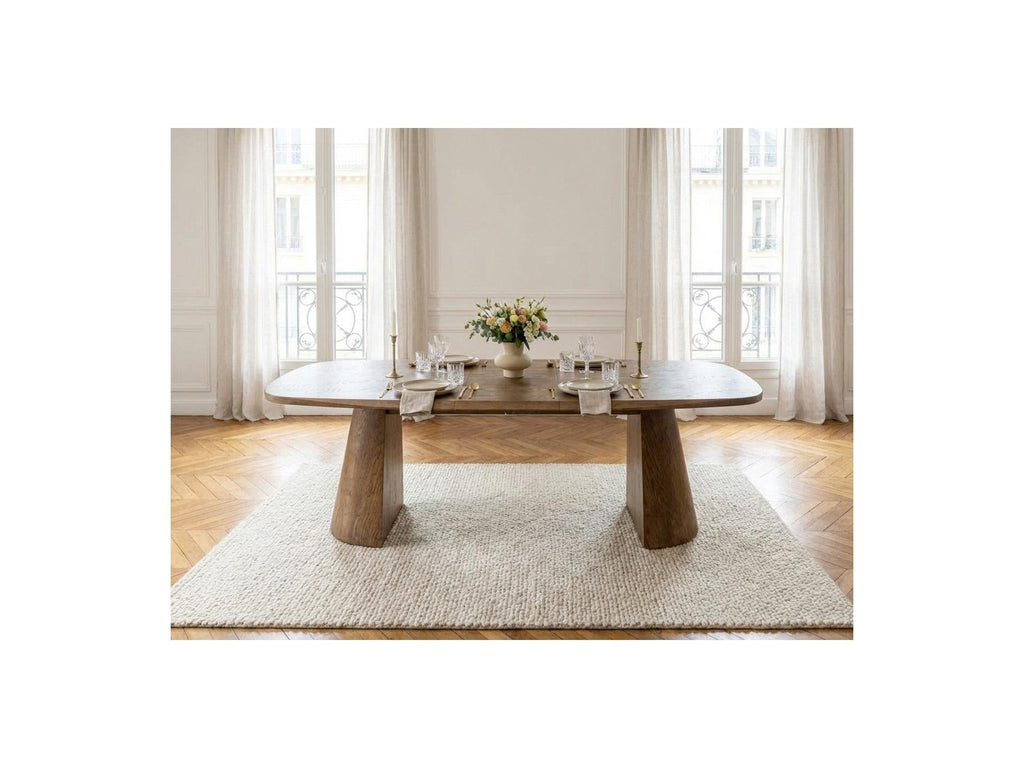 Mazargues - Table À Manger Extensible Rectangulaire Arrondie 200 À 300 Cm - Placage Chêne Massif
