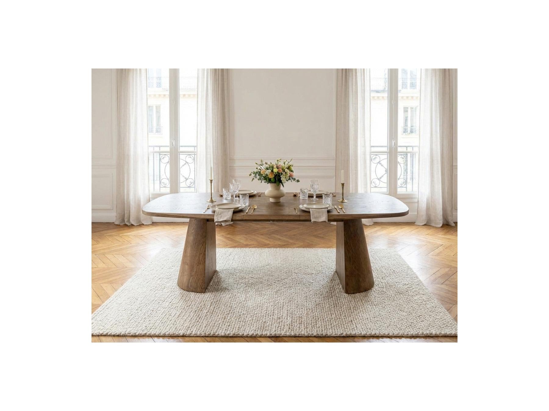Mazargues - Table À Manger Extensible Rectangulaire Arrondie 200 À 300 Cm - Placage Chêne Massif