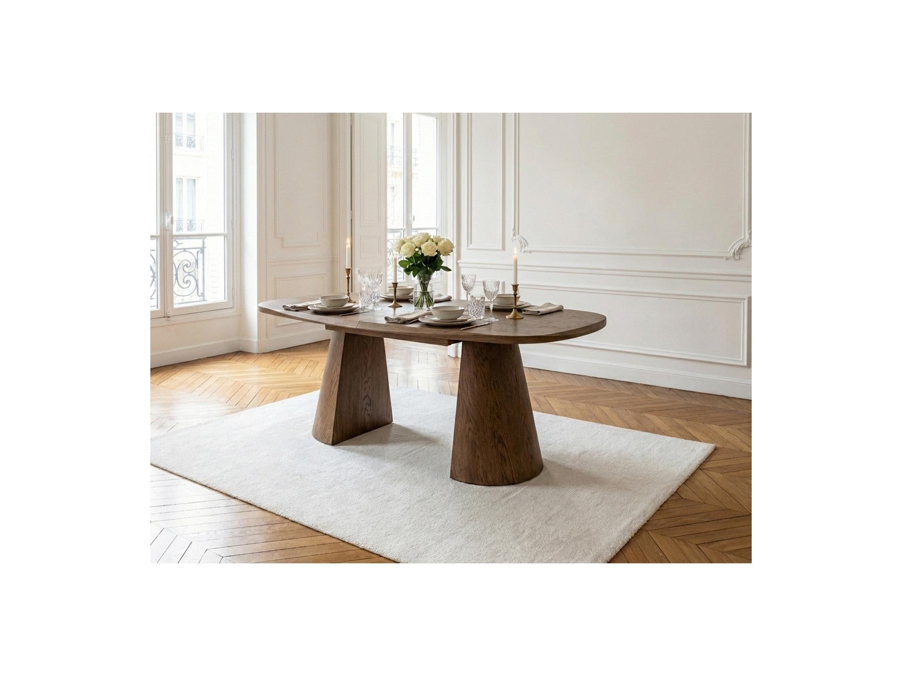 Mazargues - Table À Manger Extensible Rectangulaire Arrondie 200 À 300 Cm - Placage Chêne Massif
