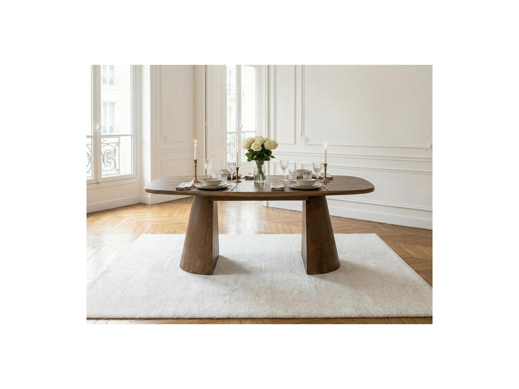 Mazargues - Table À Manger Extensible Rectangulaire Arrondie 200 À 300 Cm - Placage Chêne Massif