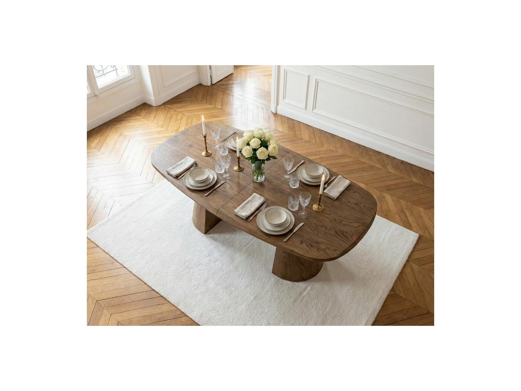 Mazargues - Table À Manger Extensible Rectangulaire Arrondie 200 À 300 Cm - Placage Chêne Massif