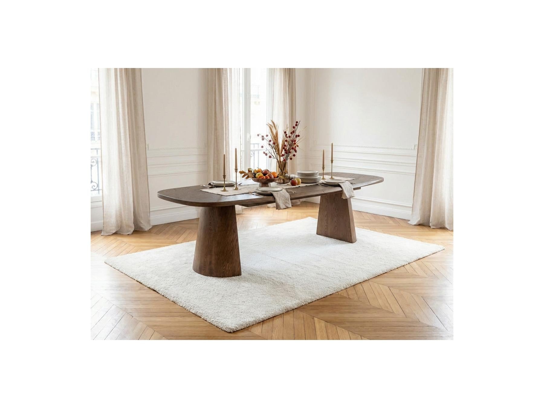 Mazargues - Table À Manger Extensible Rectangulaire Arrondie 200 À 300 Cm - Placage Chêne Massif