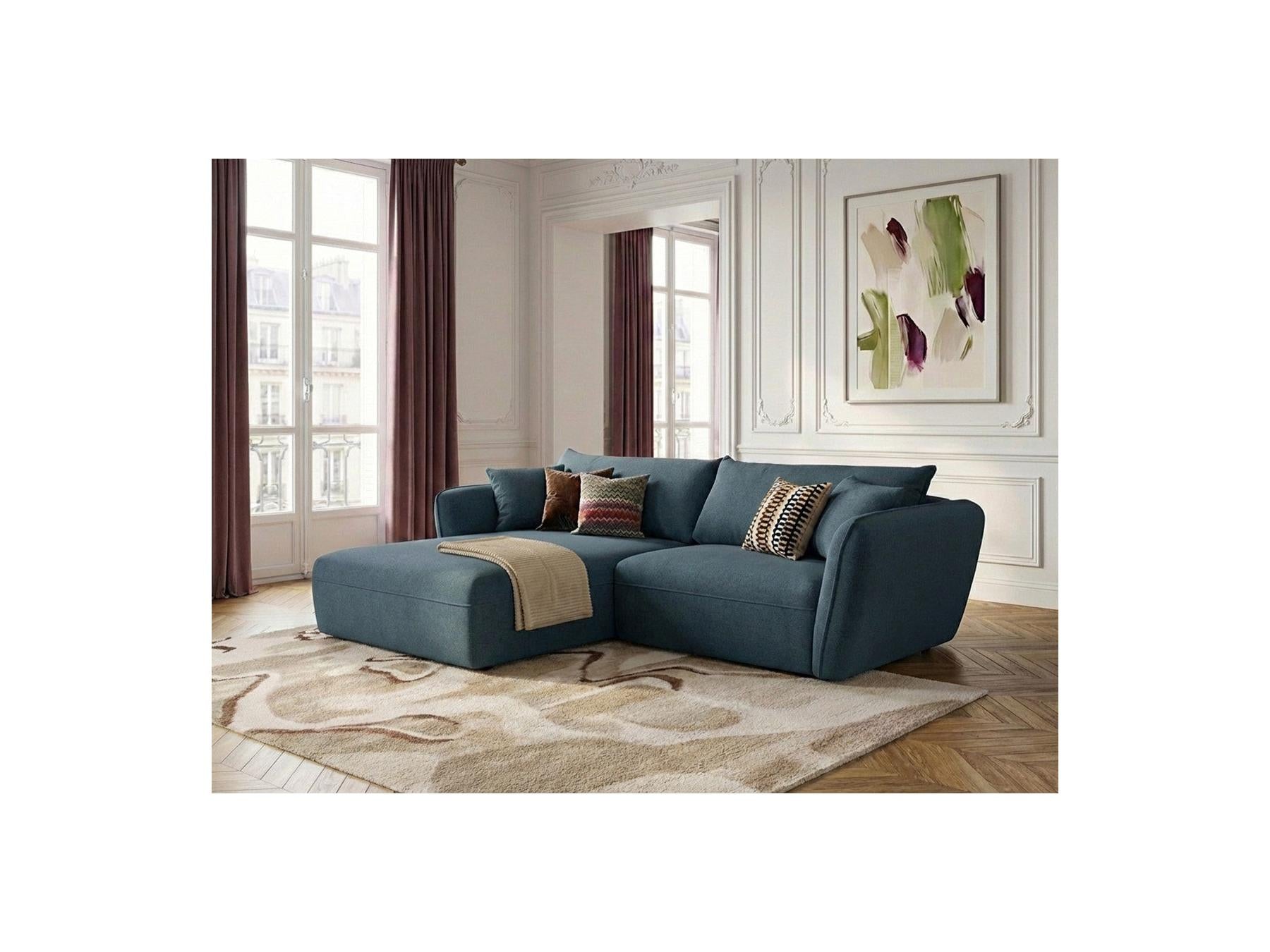 Luigi - Canapé D'Angle Fixe - Tissu Lisse - Angle Gauche