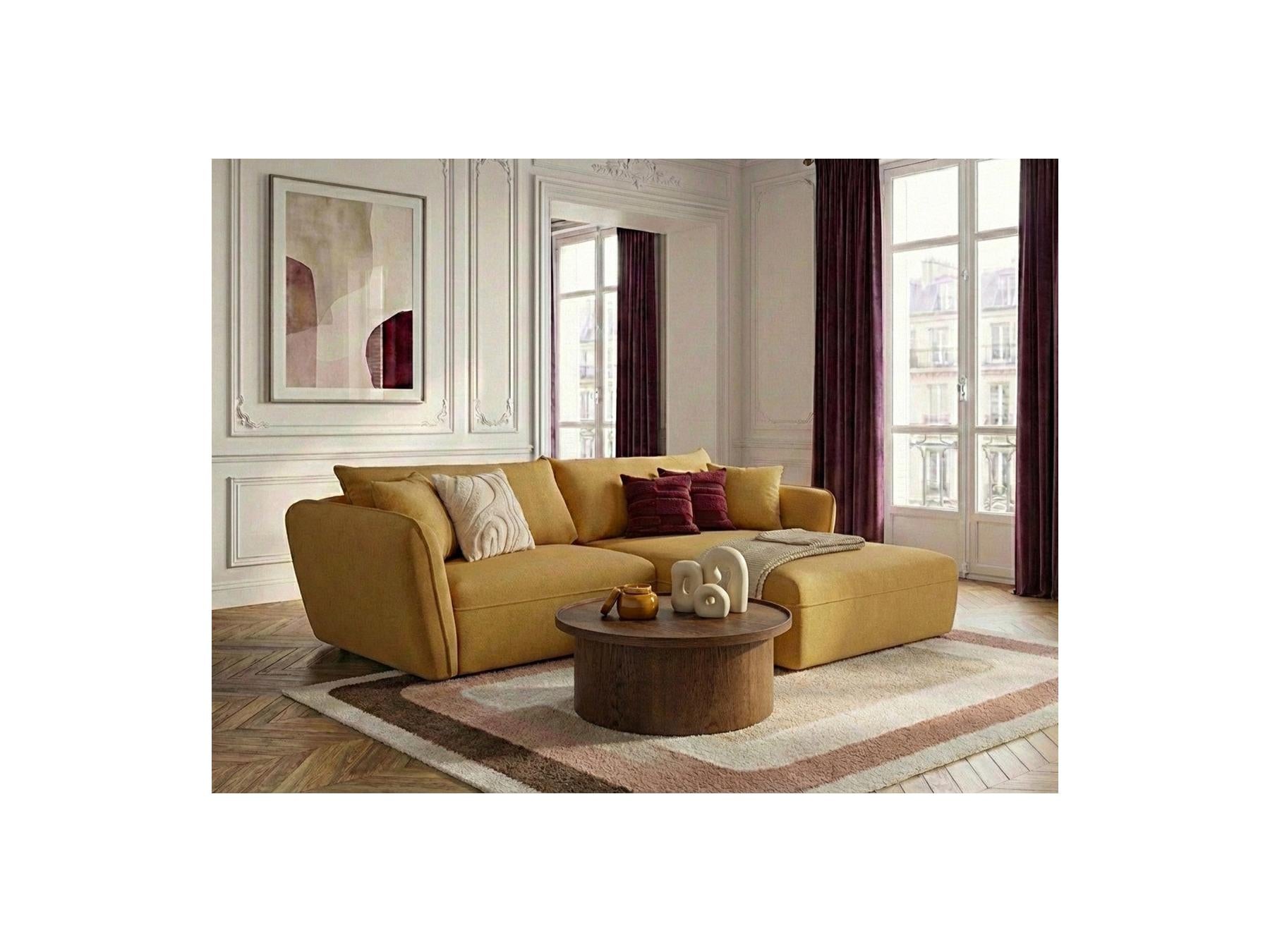 Luigi - Canapé D'Angle Fixe - Tissu Lisse - Angle Droit