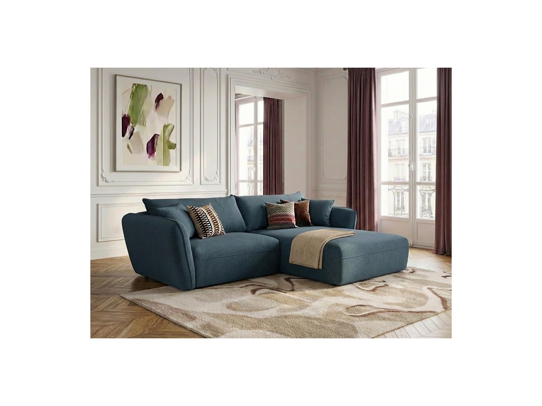 Luigi - Canapé D'Angle Fixe - Tissu Lisse - Angle Droit