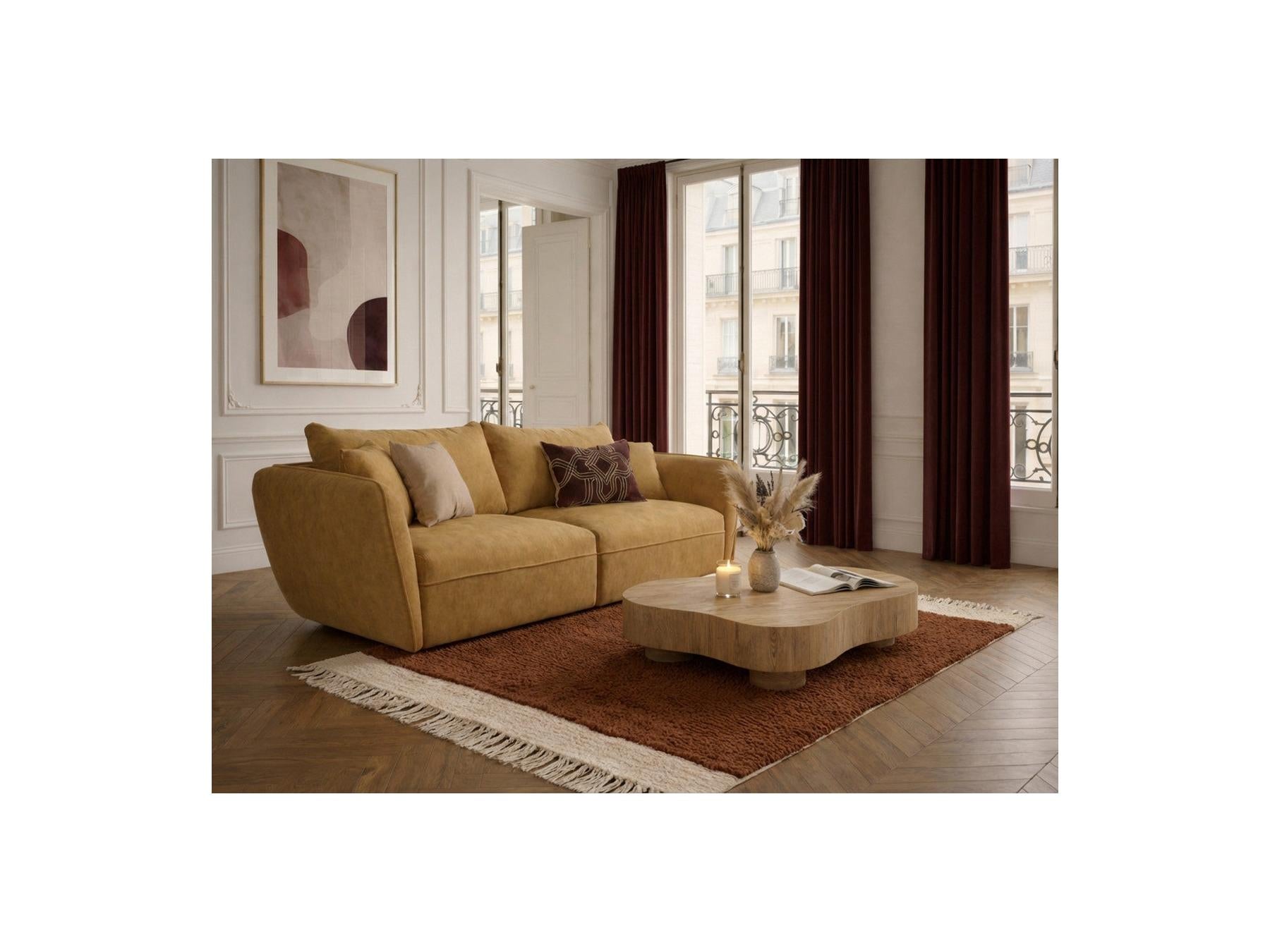 Luigi - Canapé Droit Fixe 3 Places - Tissu Lisse