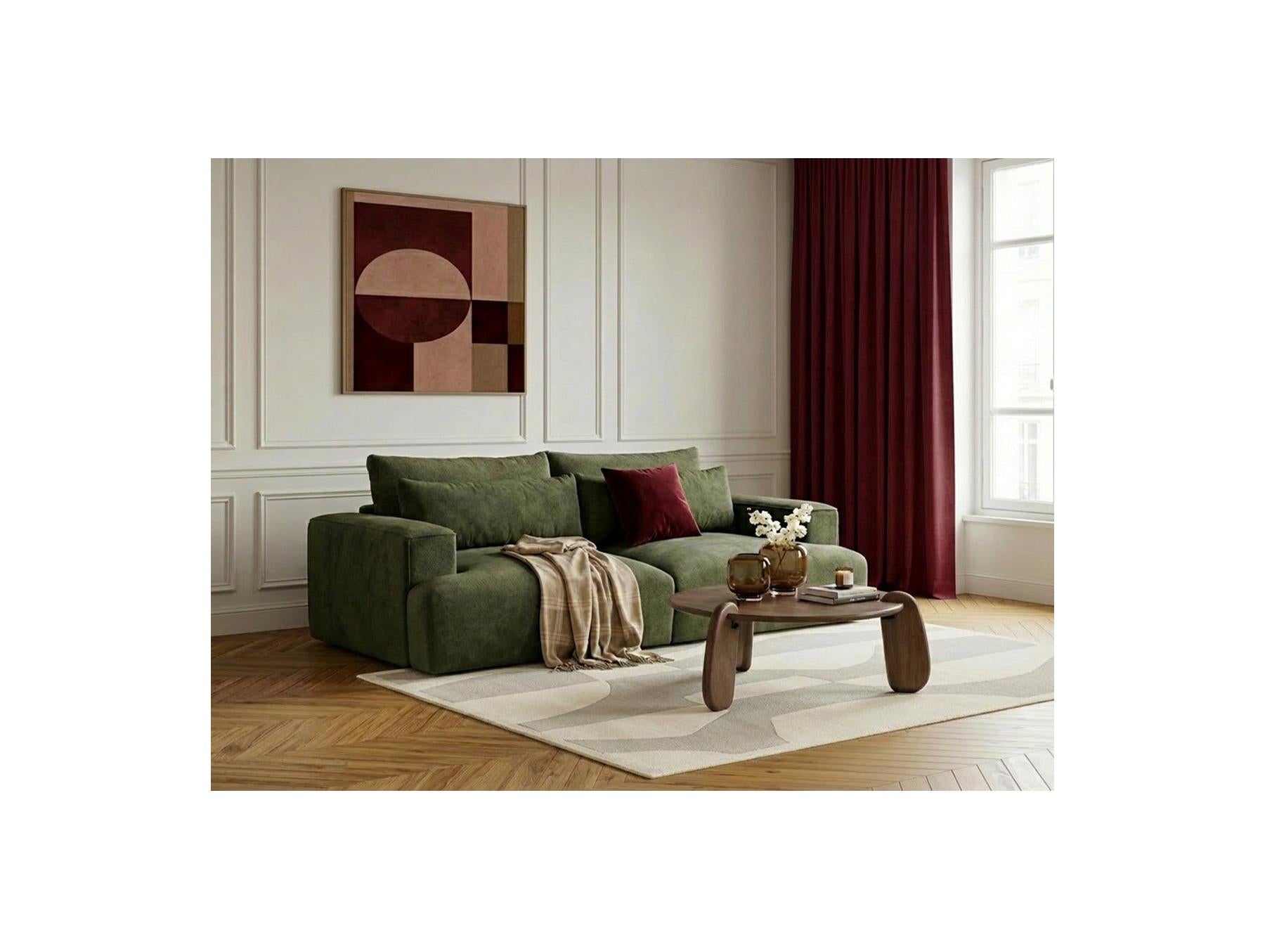 Twiny - Canapé Droit Fixe 3 Places Assise Profonde - Tissu Lisse