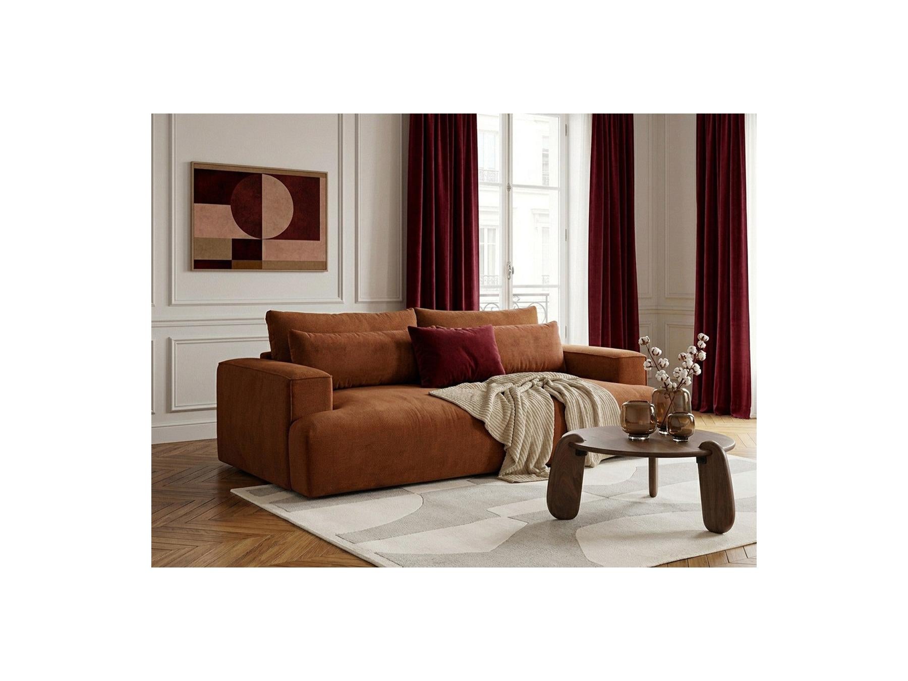 Twiny - Canapé Droit Fixe 3 Places Assise Profonde - Tissu Lisse