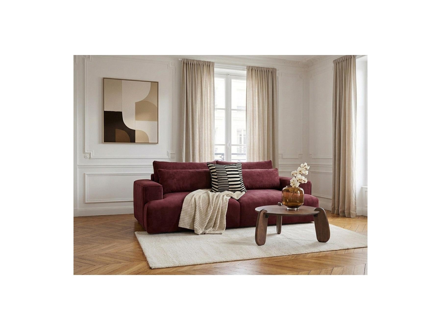 Twiny - Canapé Droit Fixe 3 Places Assise Profonde - Tissu Lisse