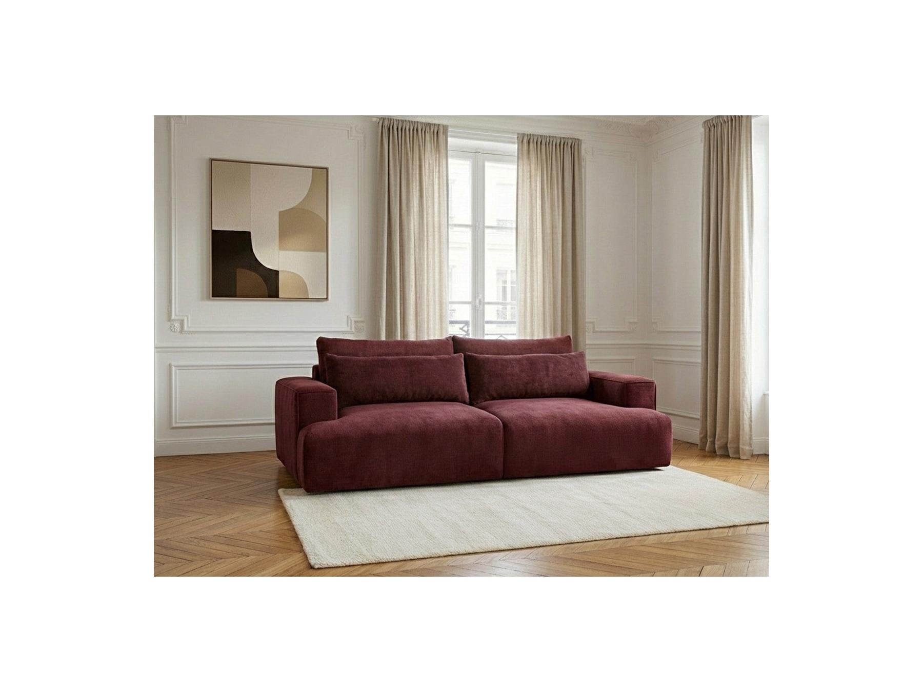 Twiny - Canapé Droit Fixe 3 Places Assise Profonde - Tissu Lisse