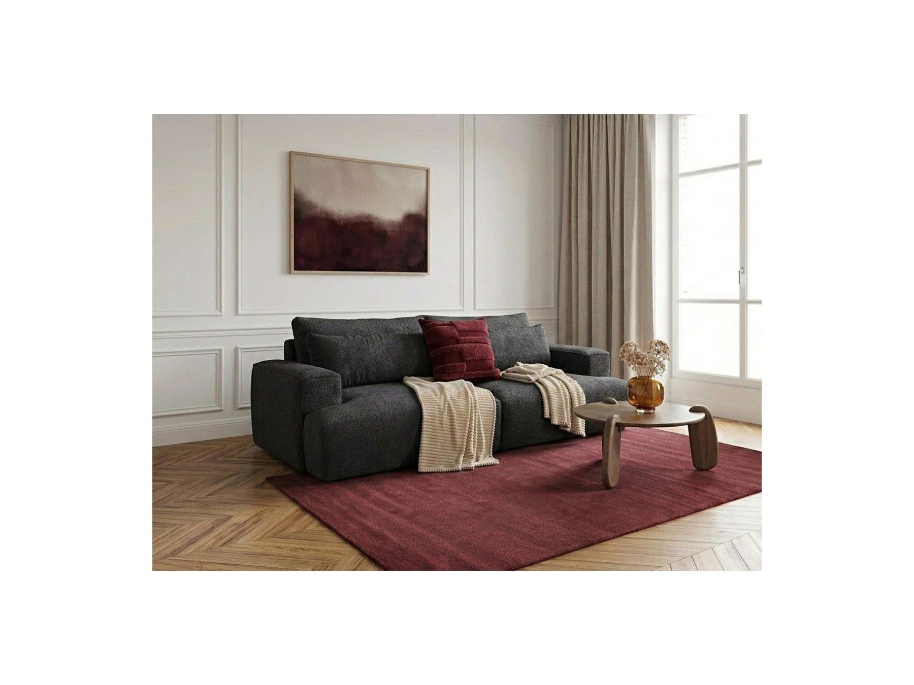 Twiny - Canapé Droit Fixe 3 Places Assise Profonde - Tissu Lisse