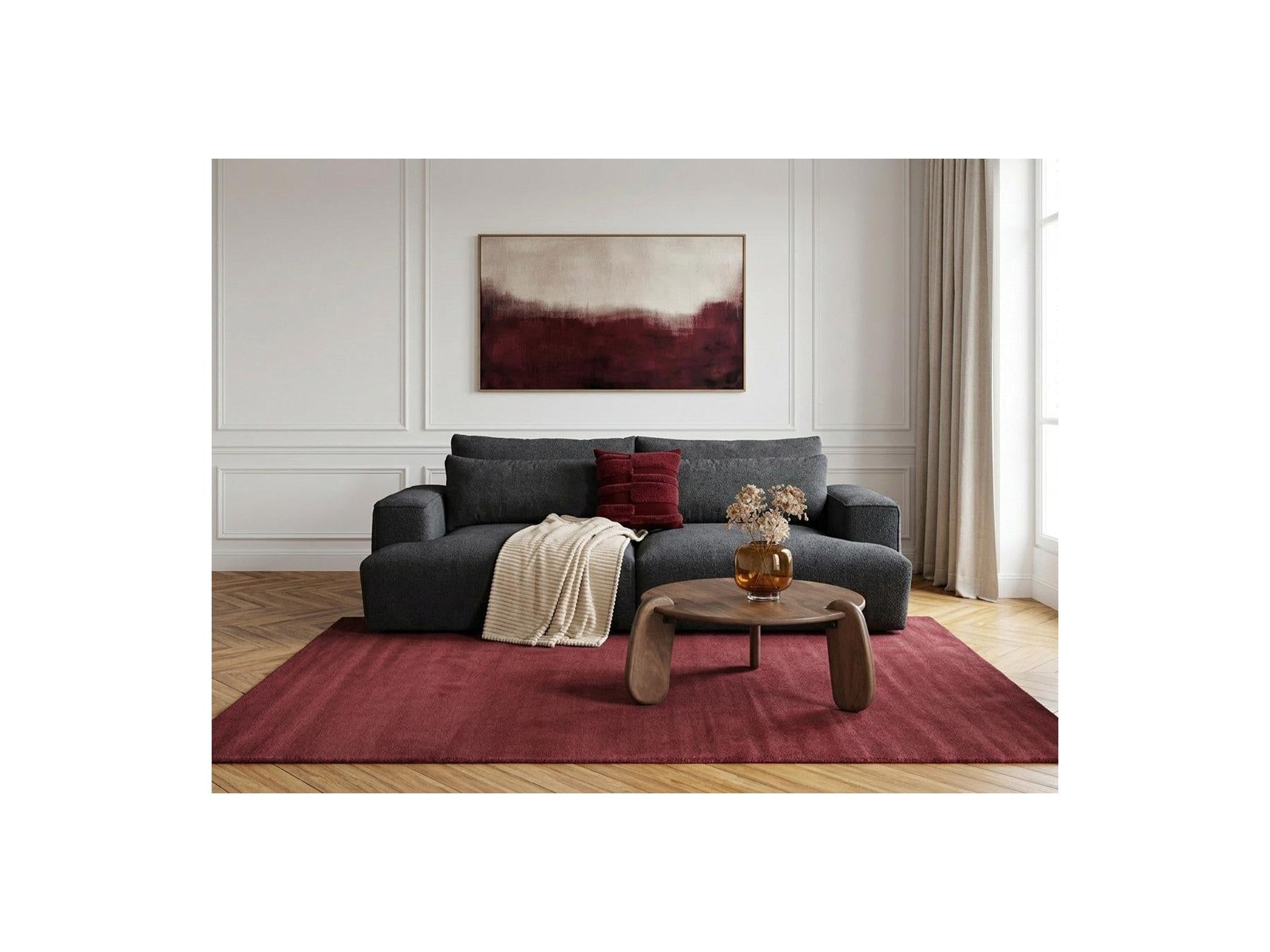 Twiny - Canapé Droit Fixe 3 Places Assise Profonde - Tissu Lisse