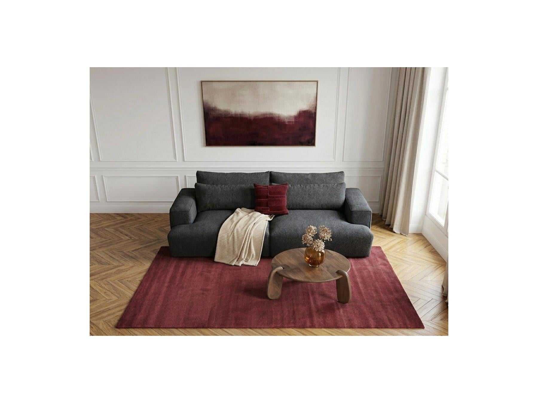 Twiny - Canapé Droit Fixe 3 Places Assise Profonde - Tissu Lisse