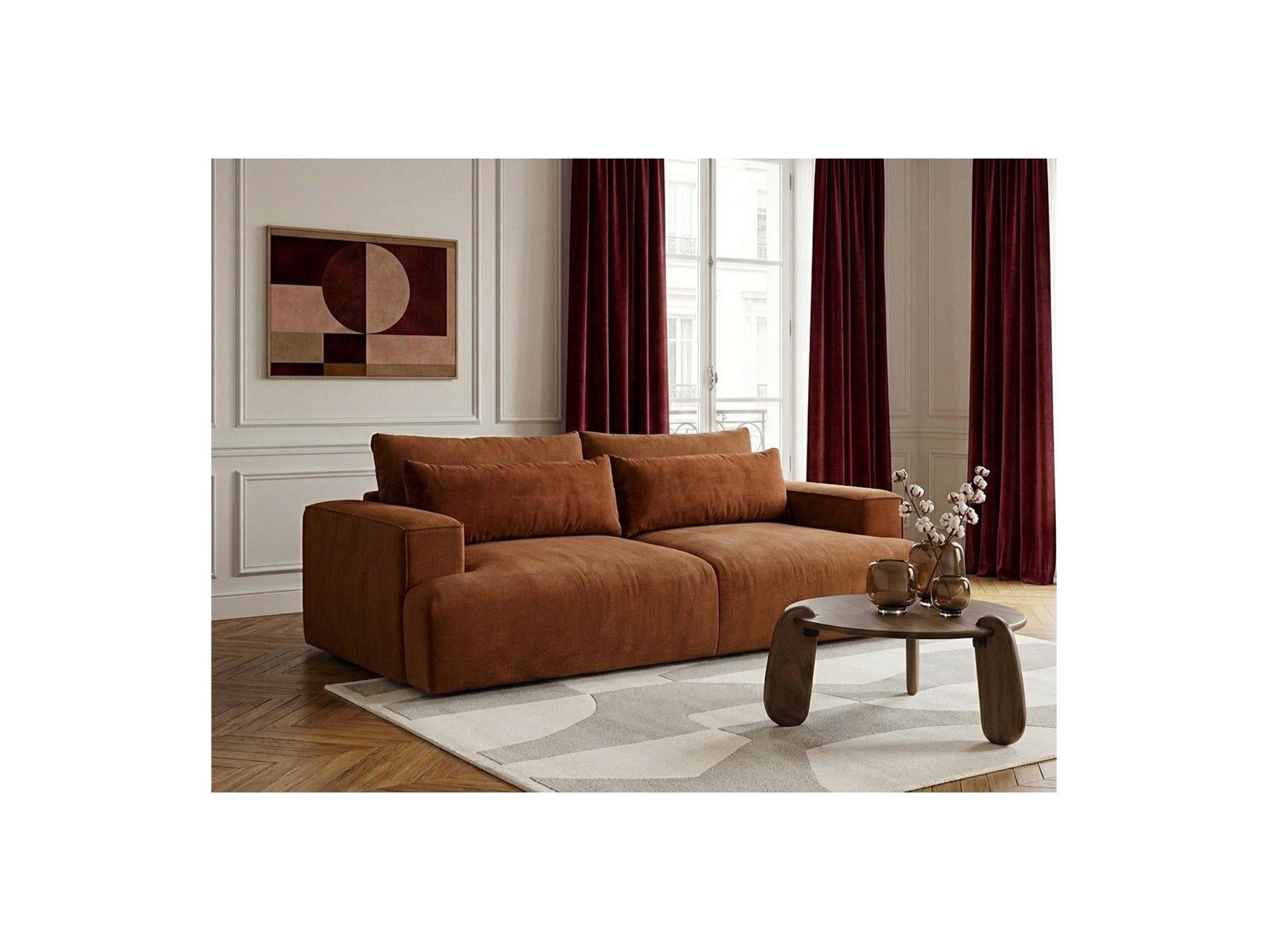 Twiny - Canapé Droit Fixe 3 Places Assise Profonde - Tissu Lisse