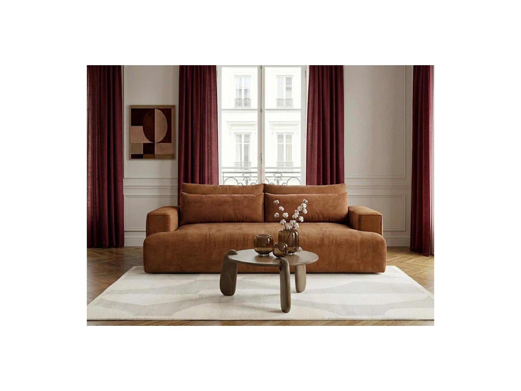 Twiny - Canapé Droit Fixe 3 Places Assise Profonde - Tissu Lisse