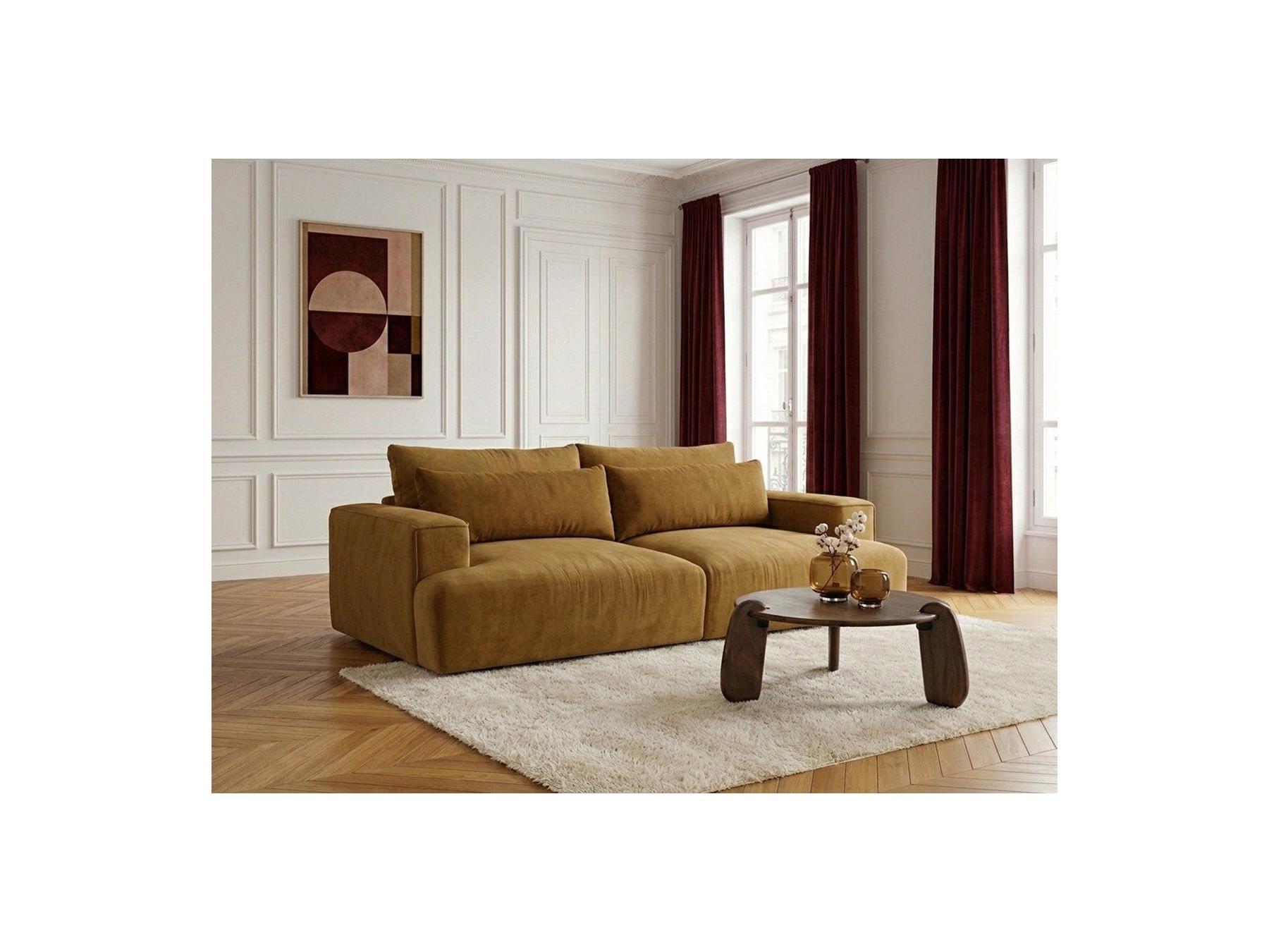 Twiny - Canapé Droit Fixe 3 Places Assise Profonde - Tissu Lisse