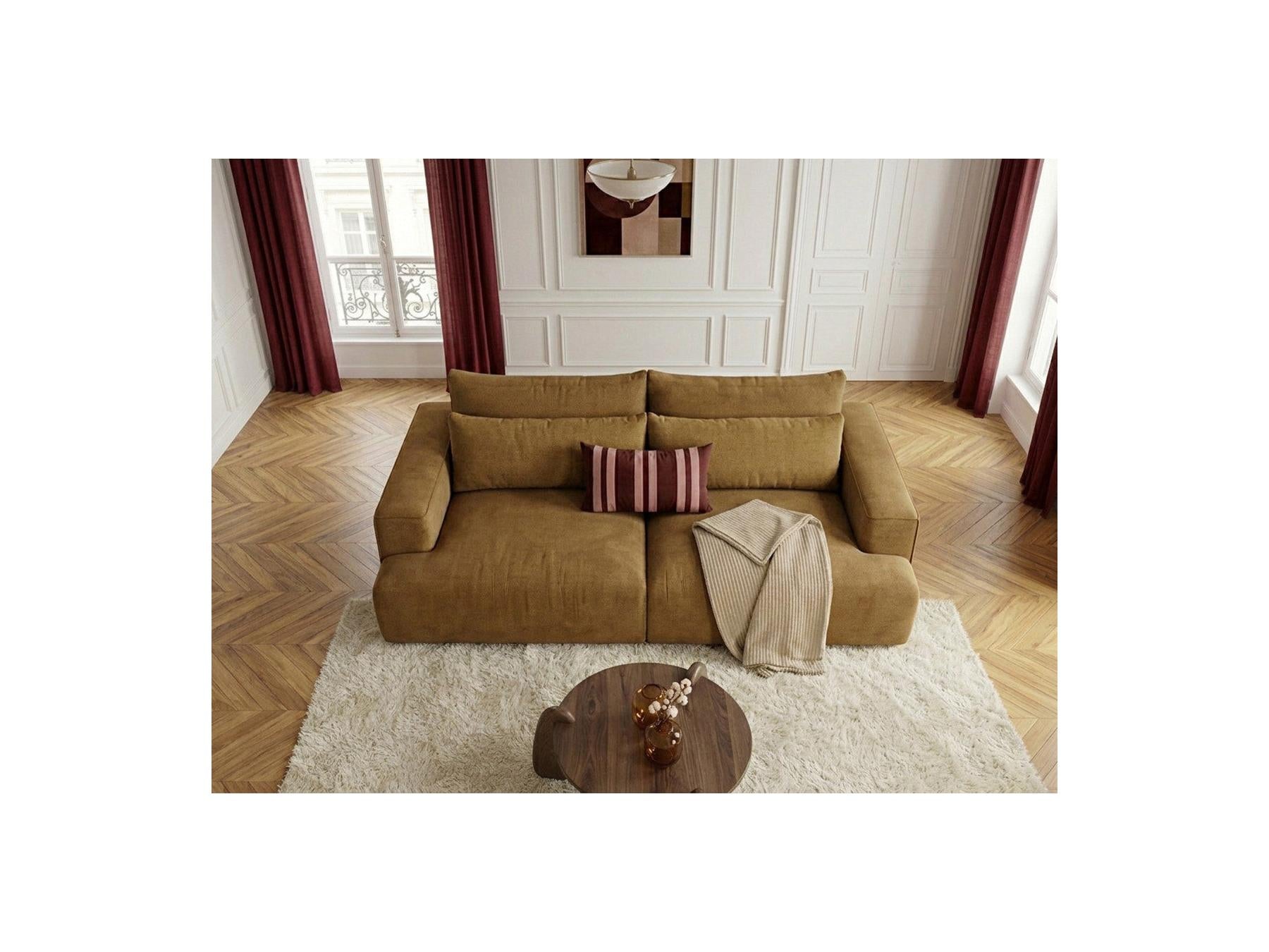 Twiny - Canapé Droit Fixe 3 Places Assise Profonde - Tissu Lisse