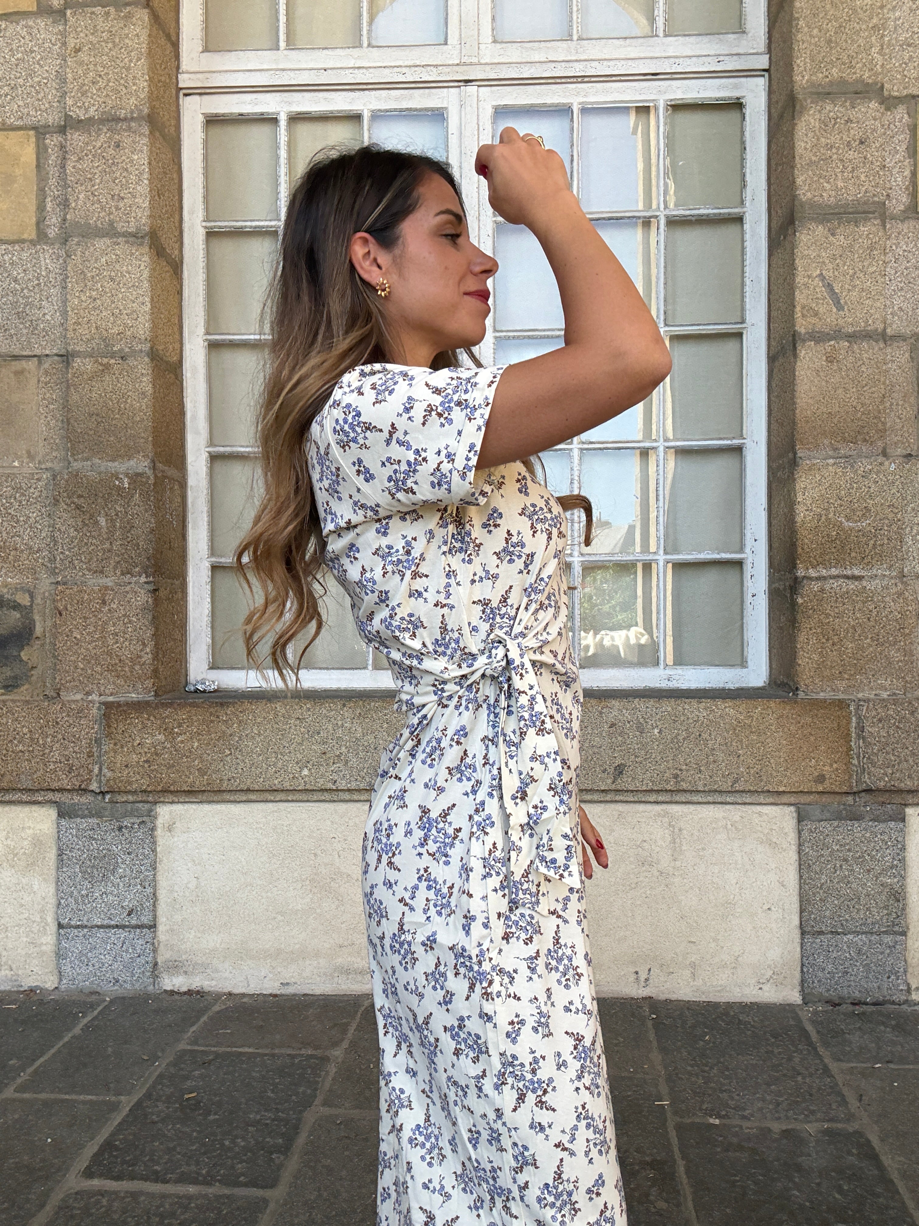 Robe Longue À Noeud Lucia Bleue