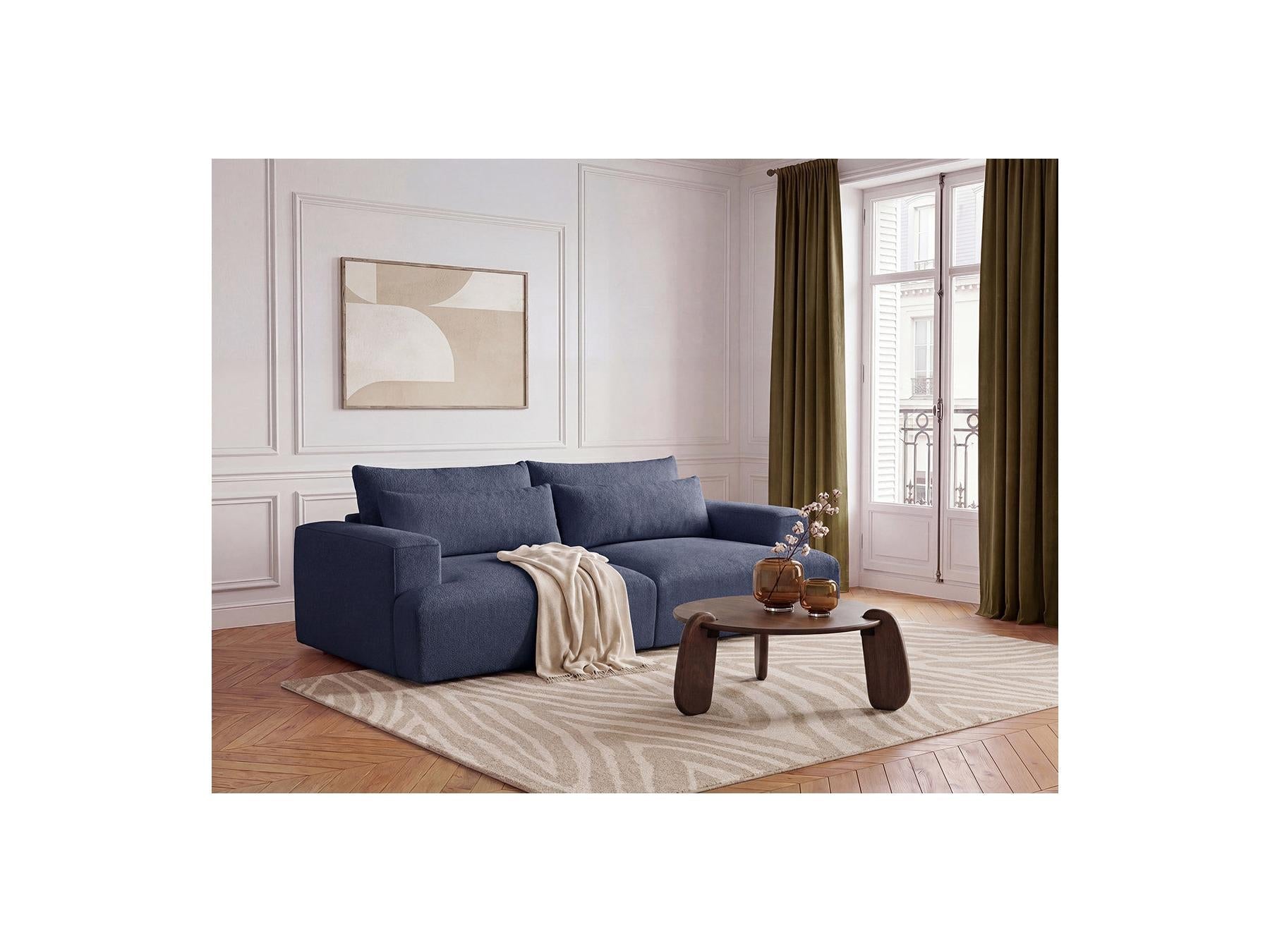 Twiny - Canapé Droit Fixe 3 Places Assise Profonde - Tissu Lisse