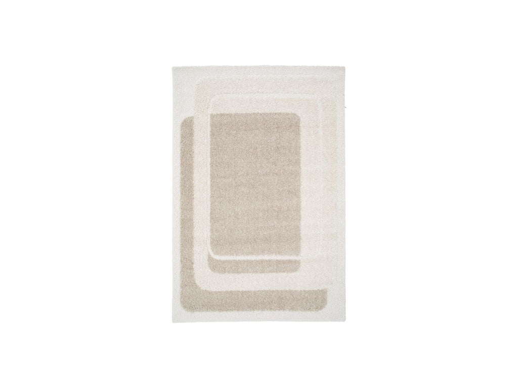 Kare - Tapis Poils Longs - Motif Graphique - Beige