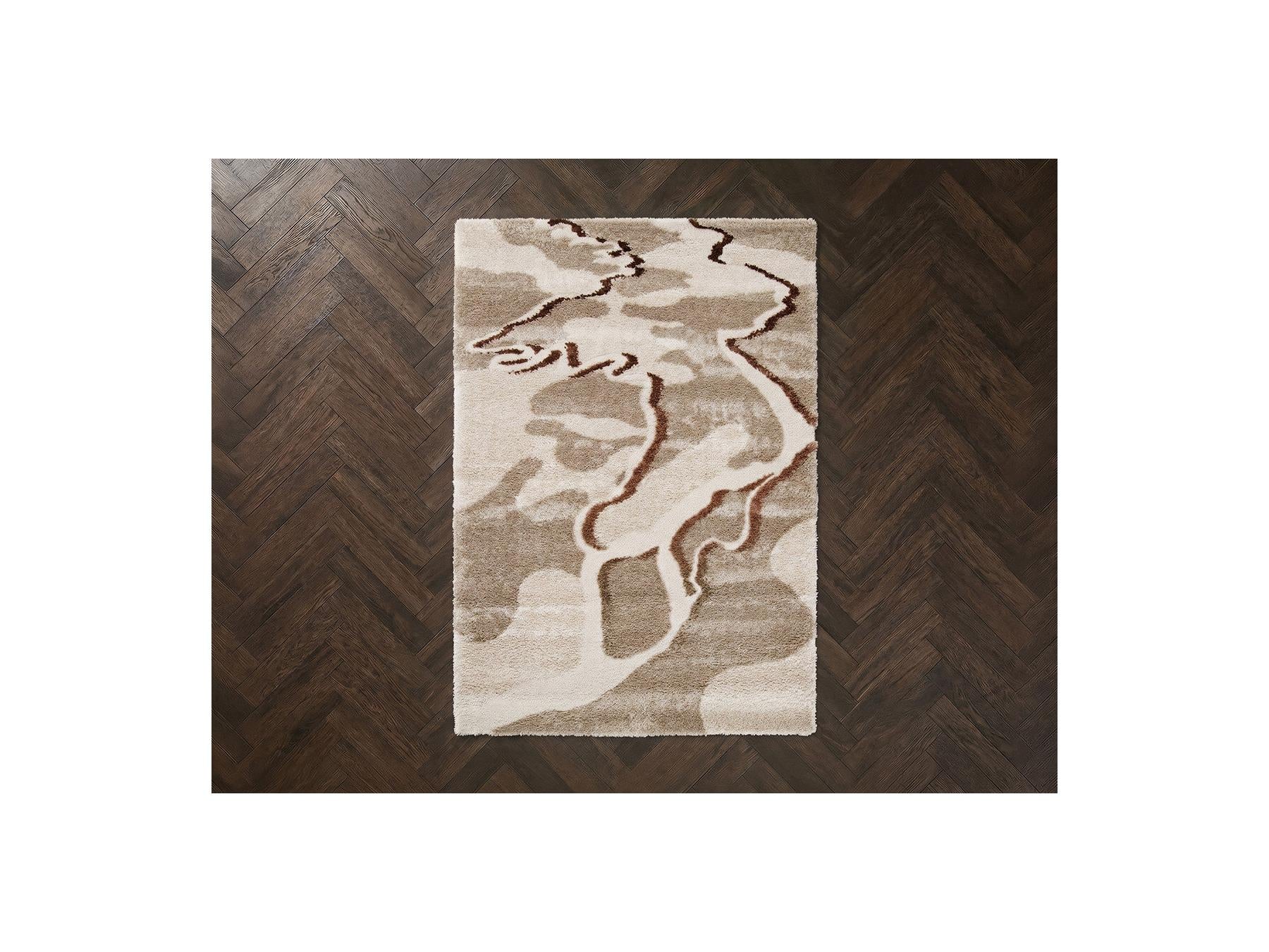 Elvia - Tapis Poils Longs - Motif Abstrait - Beige