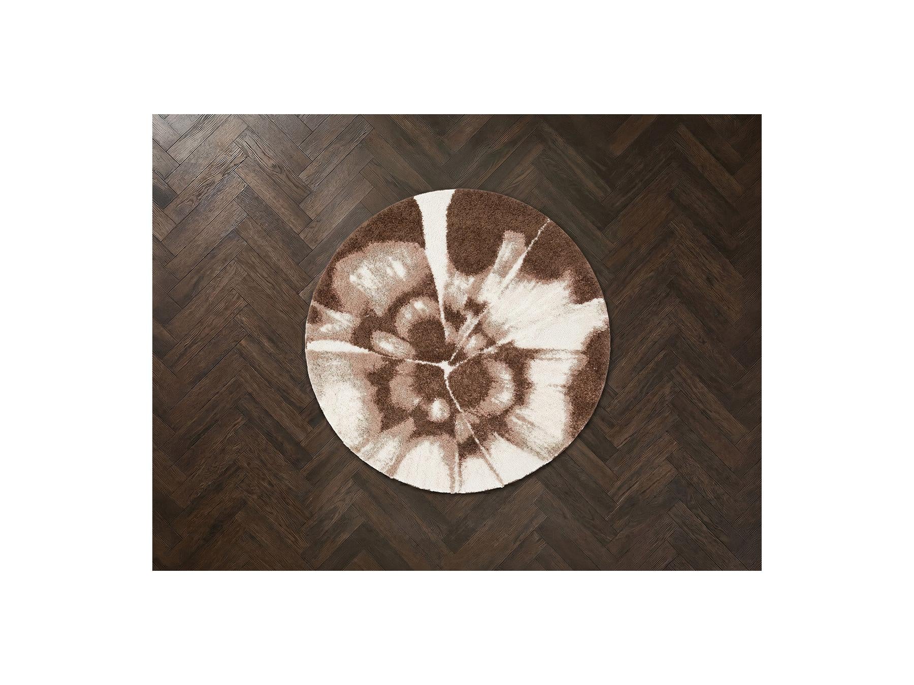Mocca - Tapis Rond Poils Longs - Motif Abstrait