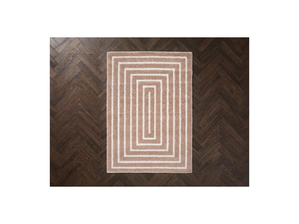 Lyzzo - Tapis Poils Longs - Motif Graphique - Beige