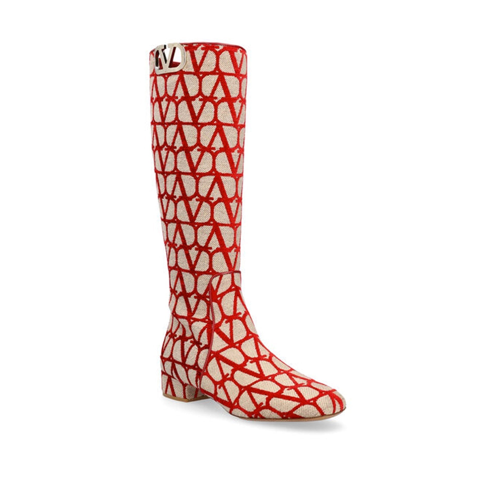 Bottes Valentino Garavani Canvas Logo - Beige - Femme