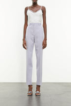 The Kooples - Pantalon Droit 100% Laine Mauve - Femme