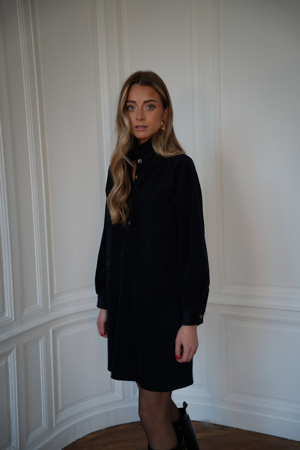 Robe En Velours Cristelle - Marine