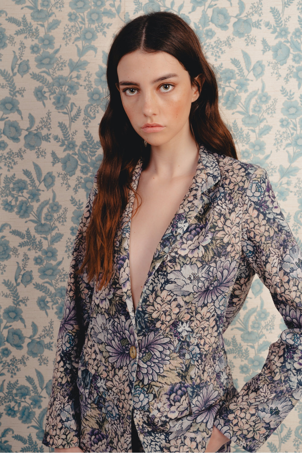 Le Blazer Kirstie En Velours Tapis Fleurs Bleues