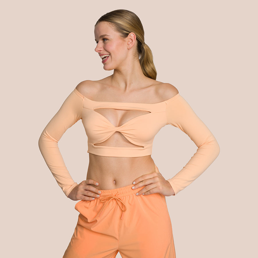 T-Shirt À Manches Longues Venus Front Twist - Orange Tropical Doux