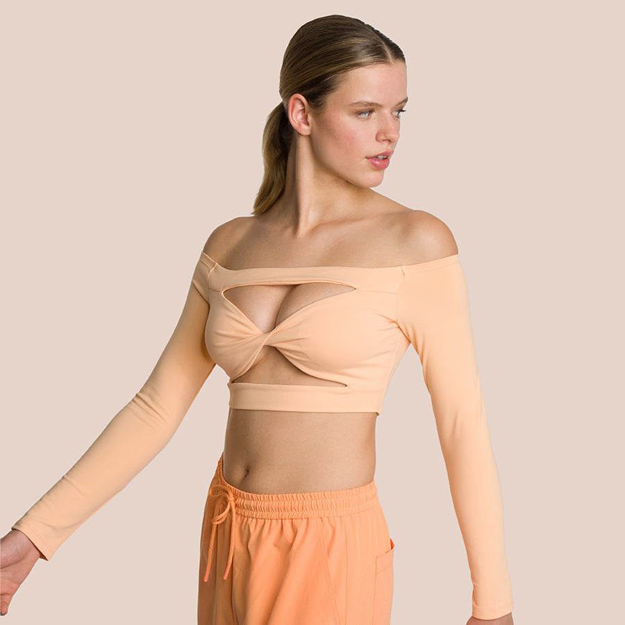 T-Shirt À Manches Longues Venus Front Twist - Orange Tropical Doux
