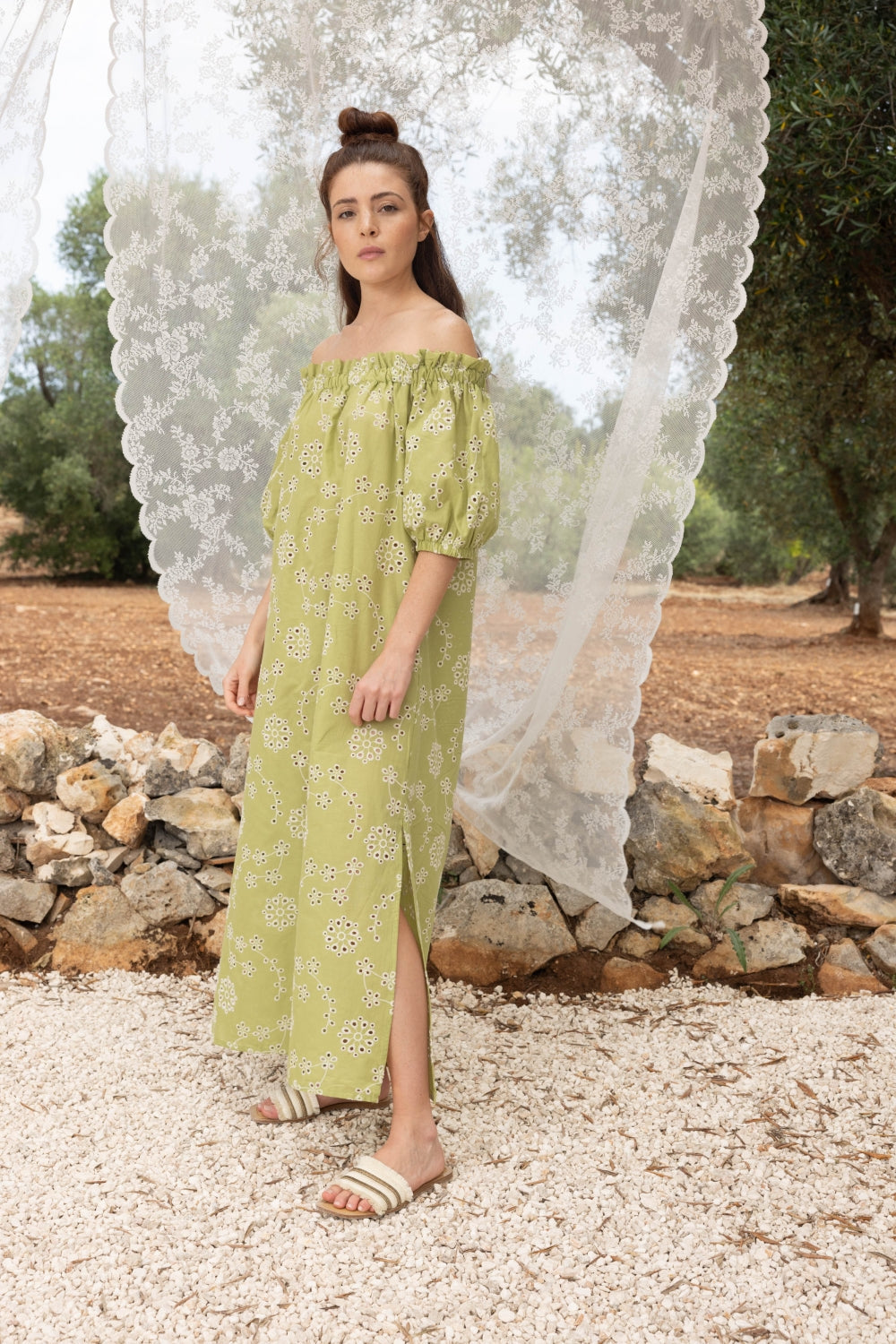 La Robe Rosalba Broderie Anglaise Kaki