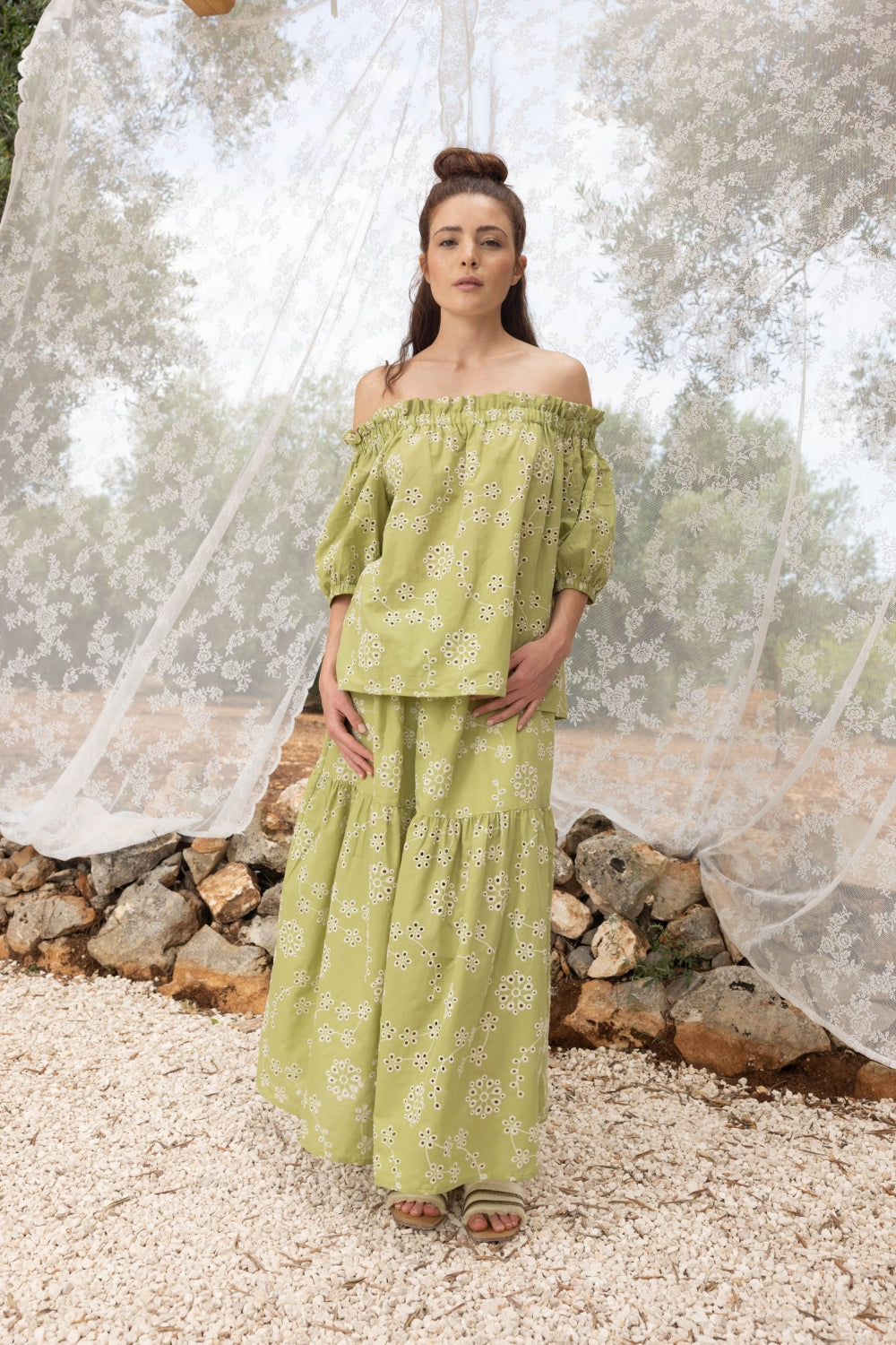 La Blouse Brigitte Broderie Anglaise Kaki